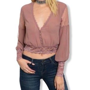 NWT Chiffon Cropped Elastic Waist Top- Dusty Rose